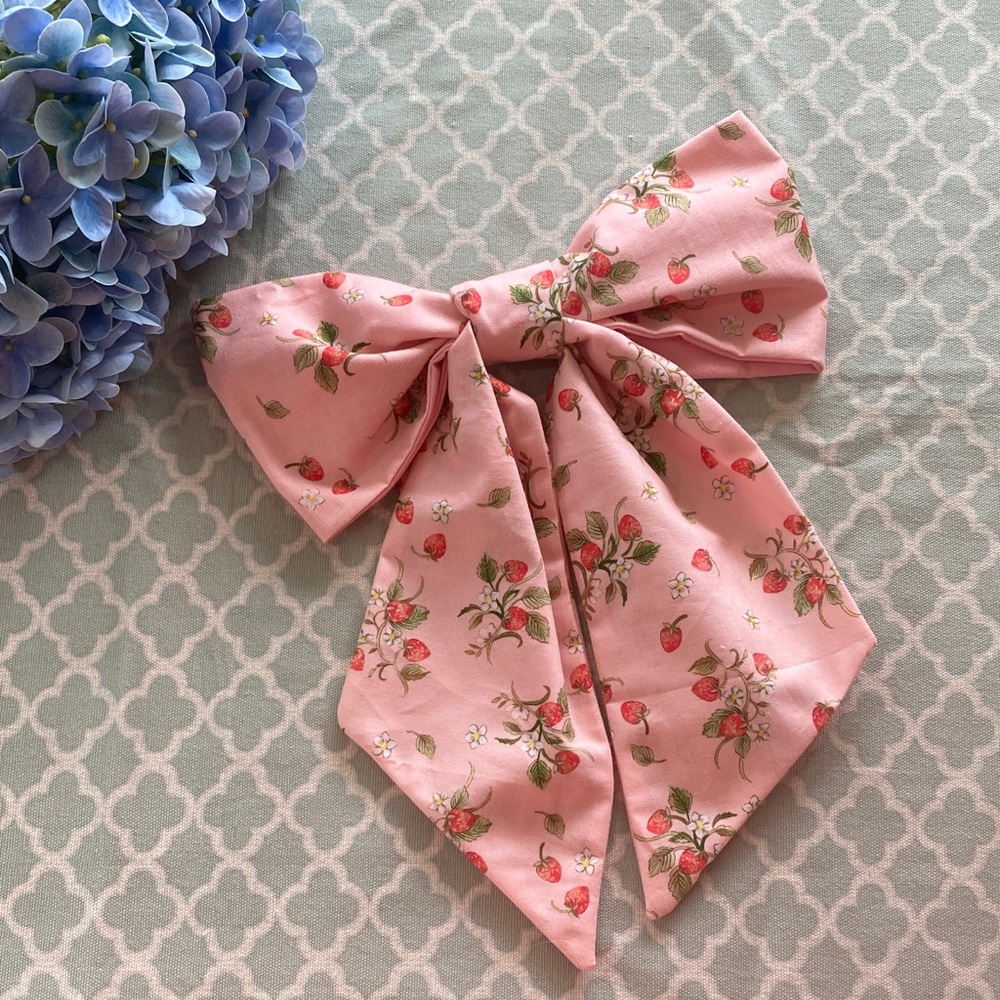 Handmade Fabric Strawberry Print Bow for Wreath